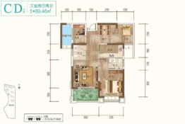 帝辰金缇水郡3室2厅1厨2卫建面89.46㎡