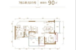 天益城2期2室2厅1厨2卫建面90.00㎡