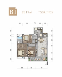 中旅名门府3室2厅1厨2卫建面117.00㎡