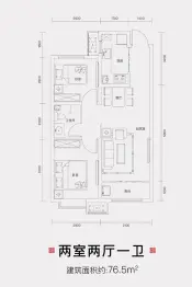 亿博棠樾府高层63㎡一室户型 1室2厅1厨1卫建面 68㎡ 主卧朝南l型