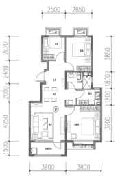 恒大桃花源3室2厅1厨1卫建面98.00㎡