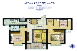 双河湾3室2厅1厨1卫建面105.47㎡