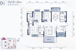润和滨江广场4室2厅1厨2卫建面121.24㎡