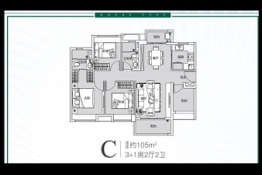 绿地广清国际城3室2厅1厨2卫建面105.00㎡