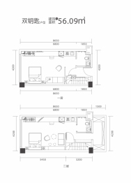 欧亚达云栖2室2厅2厨2卫建面56.09㎡