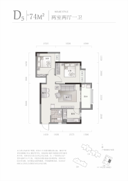 梧桐花园2室2厅1厨1卫建面74.00㎡