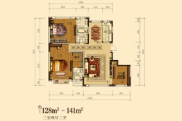 华西御园3室2厅1厨3卫建面128.00㎡