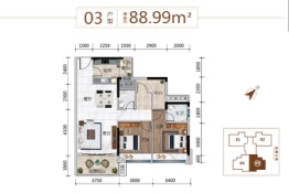 君朗名轩3室2厅1厨2卫建面91.00㎡