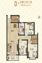 东方悦府3室2厅1厨2卫建面127.24㎡