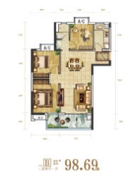 印江山3室2厅1厨1卫建面98.69㎡