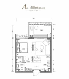 版纳精英汇1室1厅1厨1卫建面56.00㎡