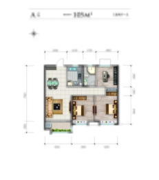 保利·香槟国际3室2厅1卫建面105.00㎡