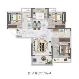 浩创城3室2厅1厨2卫建面89.00㎡
