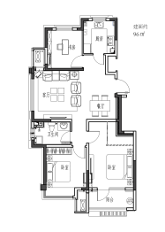 集美云锦2室2厅1厨1卫建面96.00㎡