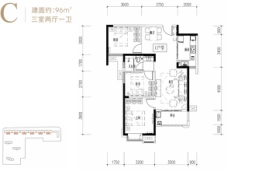 金地中交麓谷香颂3室2厅1厨1卫建面96.00㎡