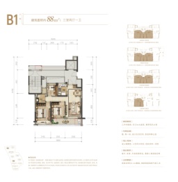 蓝绿和园3室2厅1厨1卫建面88.00㎡