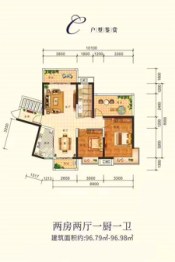 盛达江岸豪庭2室2厅1厨1卫建面96.79㎡