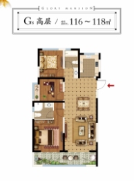 荣盛兰凌御府3室1厅1厨2卫建面116.00㎡