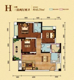 洲河新兰岸3室2厅1厨2卫建面95.79㎡