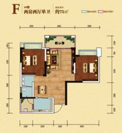 洲河新兰岸2室2厅1厨1卫建面75.00㎡