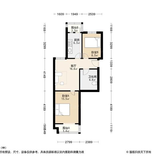 大兴西红门兴海家园76.39平方米 2室1厅0卫