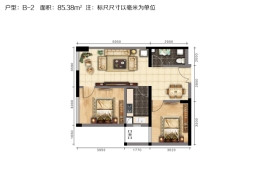 鸿嘉国际广场2室2厅1厨1卫建面85.38㎡