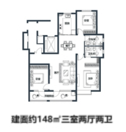 七色堇3室2厅1厨2卫建面148.00㎡