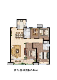 实地青岛蔷薇国际4室2厅1厨2卫建面142.00㎡