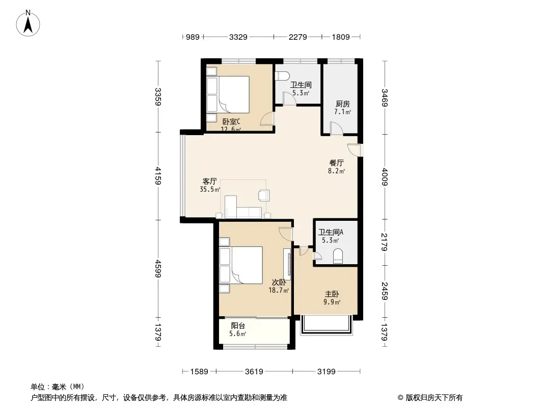 大浒东苑3居室户型图