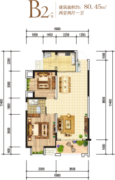 金泰·观澜湾2室2厅1厨1卫建面80.00㎡