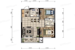 华润翡翠公馆2室2厅1厨1卫建面91.00㎡