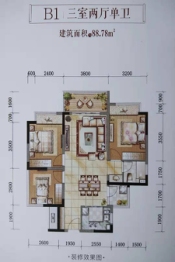 昌建君悦府3室2厅1厨1卫建面88.78㎡