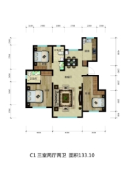 紫美雅和三期3室2厅1厨2卫建面133.10㎡