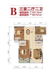 扬子馥园3室2厅1厨2卫建面127.51㎡