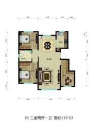 紫美雅和三期3室2厅1厨2卫建面119.52㎡