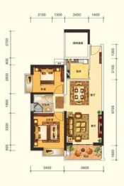 海口盛达景都2室2厅1厨1卫建面86.23㎡