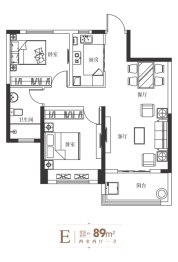 国建四方广场2室2厅1厨1卫建面89.00㎡