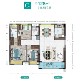花样年·碧云天3室2厅1厨2卫建面128.00㎡