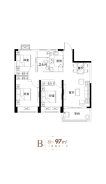 国建四方广场3室2厅1厨1卫建面97.00㎡