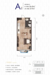 天润8号公馆1室1厅1厨1卫建面56.43㎡