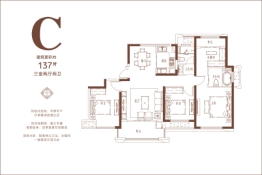 幸福誉品3室2厅1厨2卫建面137.00㎡