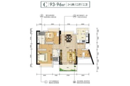 嘉辉豪庭·逸峯3室2厅1厨2卫建面94.00㎡