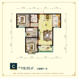 金悦华府3室2厅1厨1卫建面118.55㎡