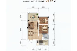 仙山丽景2室2厅1厨1卫建面49.72㎡