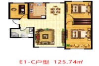 【E1 C】125.74㎡ 三室两厅一厨一卫