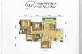 御景城4室2厅1厨2卫建面78.42㎡