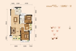 盛地东方芯府3室2厅1厨1卫建面98.00㎡