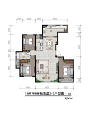 绿城润园3室1厅1厨2卫建面143.00㎡