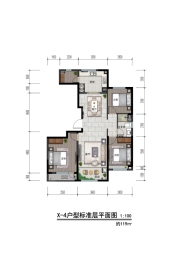 绿城润园3室1厅1厨1卫建面119.00㎡