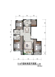 绿城润园3室1厅1厨2卫建面133.00㎡